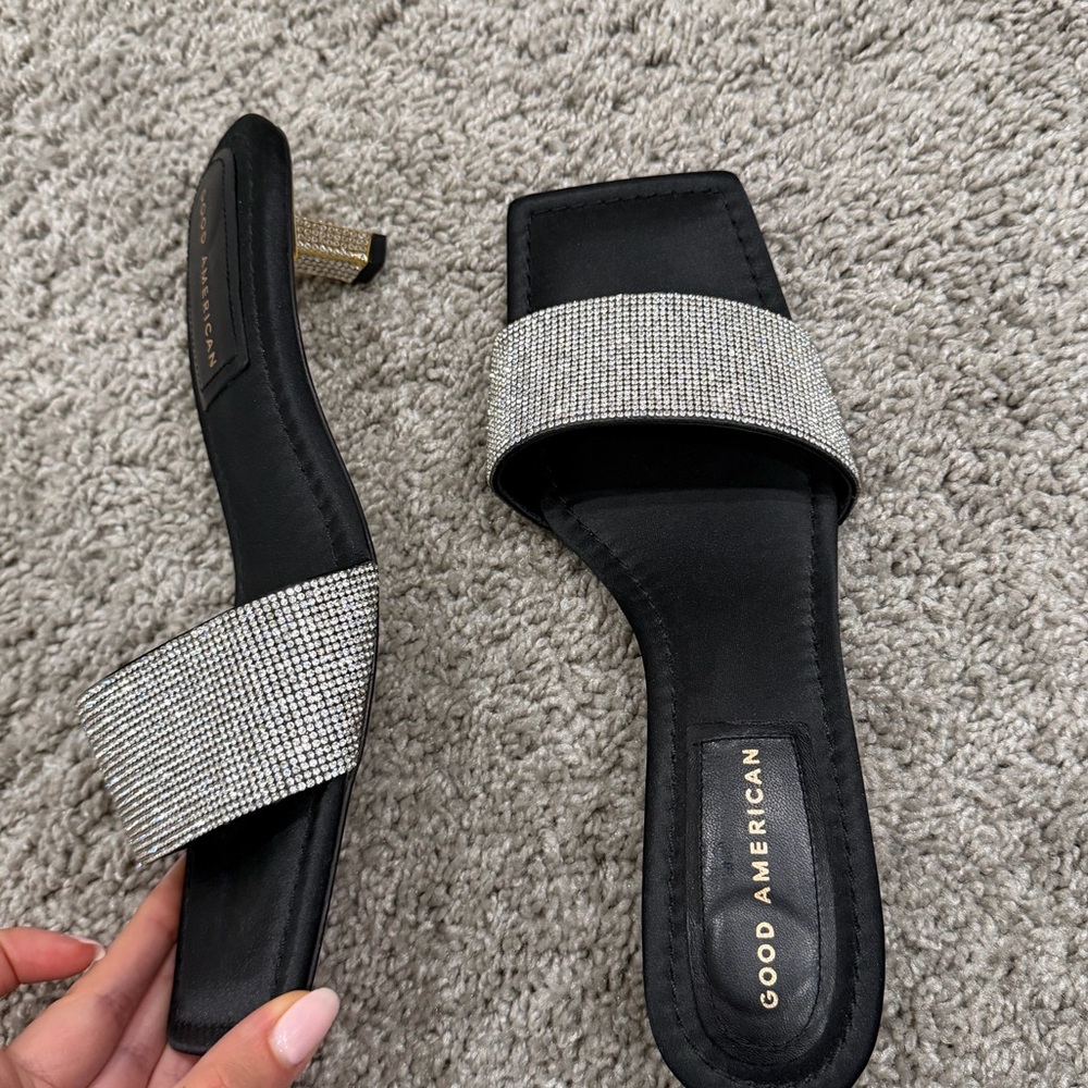 Good American Black and Silver Women's Sandals & dustbag